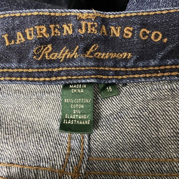 Lauren Jeans Co Womens Plus 16 Blue Dark Wash Stretch Denim Flap Pockets Bootcut - Picture 10 of 12